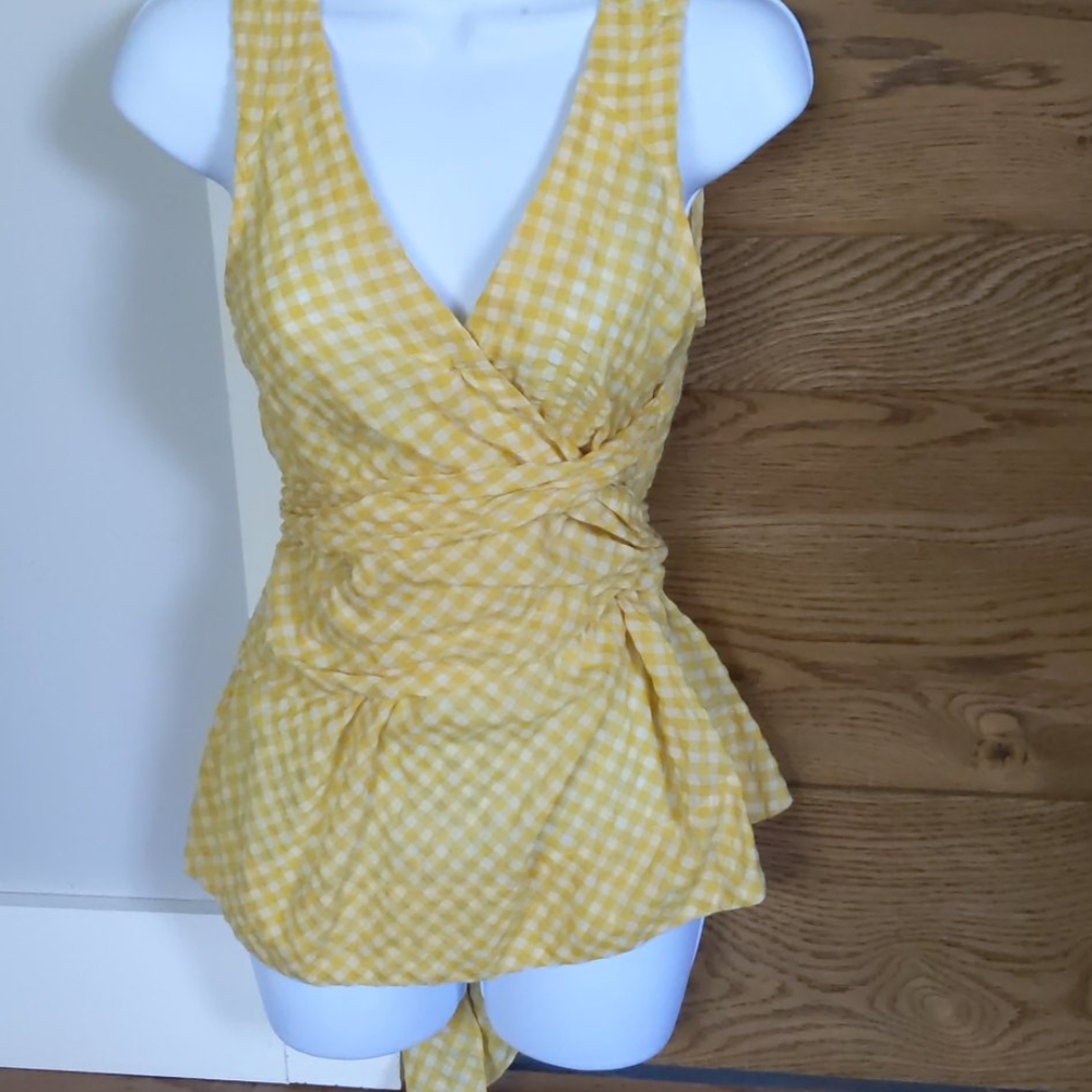 Odille Anthropologie Gingham Wrap Top